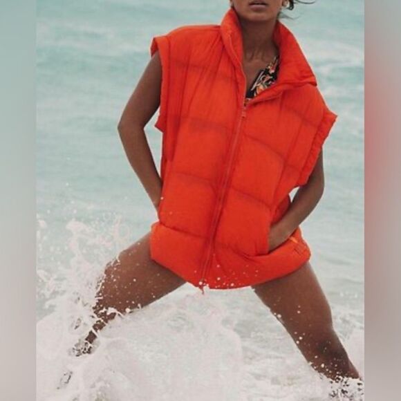 Free People FP Movement In a Bubble Puffer Vest in Flame - Picture 3 of 6